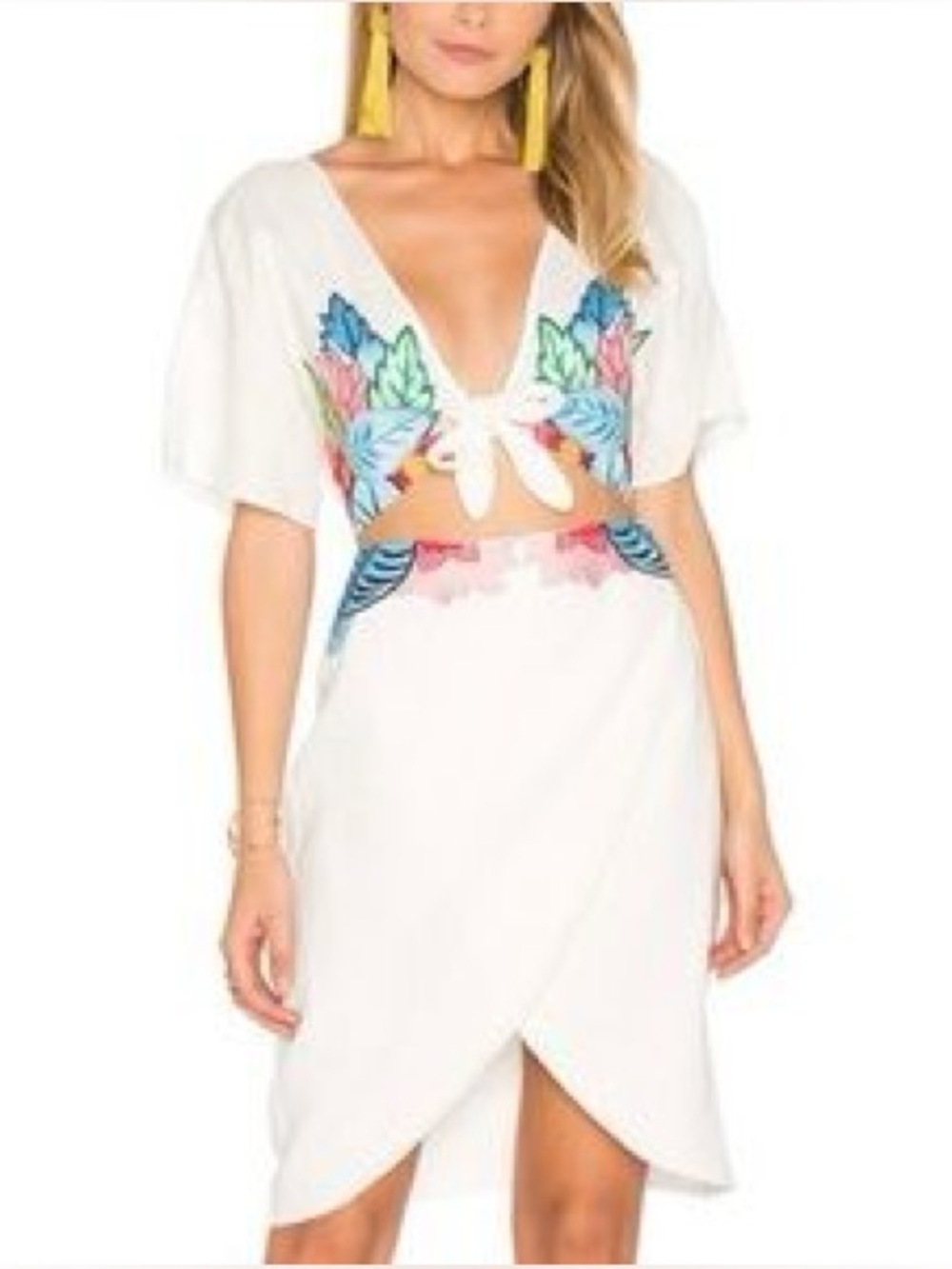 6 Shore Road by Pooja Linen Cut Out Embroidered Mini Dress